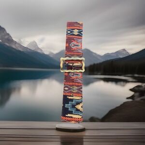 Thrashed Vtg. Axcess Wide Woven Aztec Belt Made in‎ Italy 3 Eyelets Missing